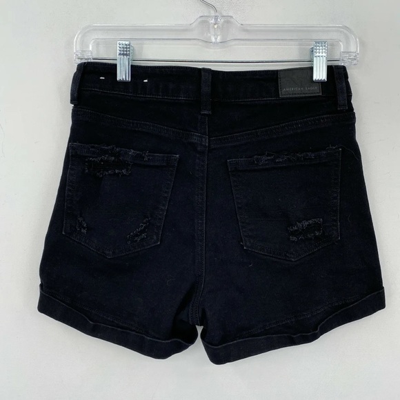 American Eagle AE High Rise Mom Jean Shorts Womens 8 Black Distressed Stretch - Picture 2 of 7